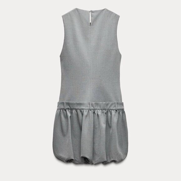 ZARA NEW WOMAN VOLUMINOUS SHORT Bubble Mini DRESS GREY Small 9122/554 - Picture 9 of 16